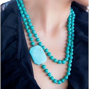 NWT Barse Genuine Stones Blue Turquoise Magnesite Stone Knotted Necklace #BJNK